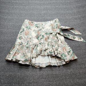 Floral Ruffle Wrap Mini Skirt in Cream and Green